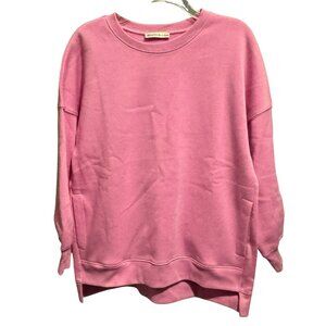 Zenana Hi-Lo Pullover Sweatshirt Pockets Oversized M Fleece Lined Crew Neck LS